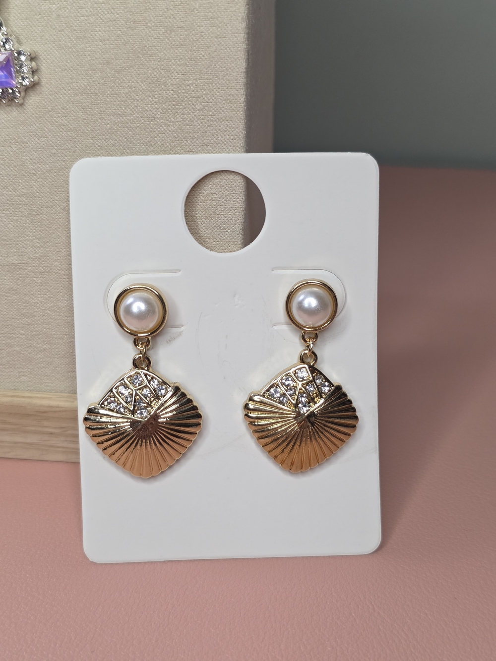 Gold Drop Pearl & Crystal Shell Earrings